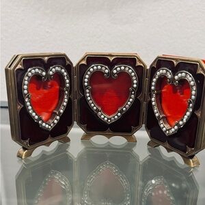 Jay Strongwater Red and Gold Heart Triptych Picture Frame